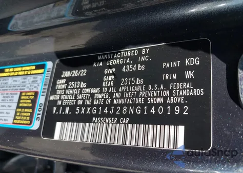 2022 Kia K5 Lxs from USA, damaged, VIN 5XXG14J28NG140192